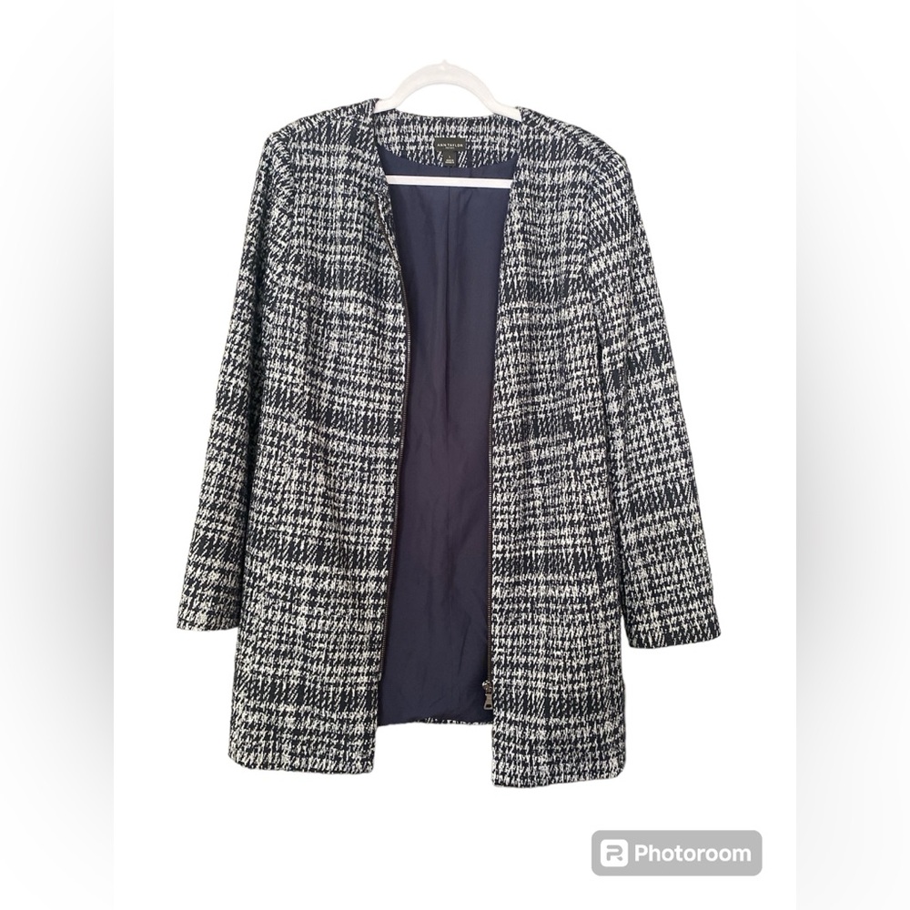 Ann Taylor Navy Long Zip Up Jacket Blazer Size Large